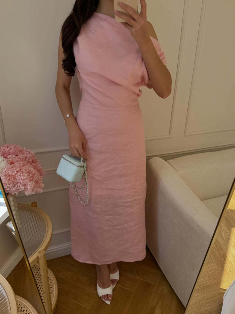 TWOTWINSTYLE Asymmetrical One-Shoulder Tunic Elegant Dress