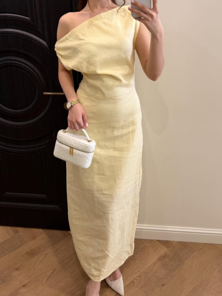 TWOTWINSTYLE Asymmetrical One-Shoulder Tunic Elegant Dress