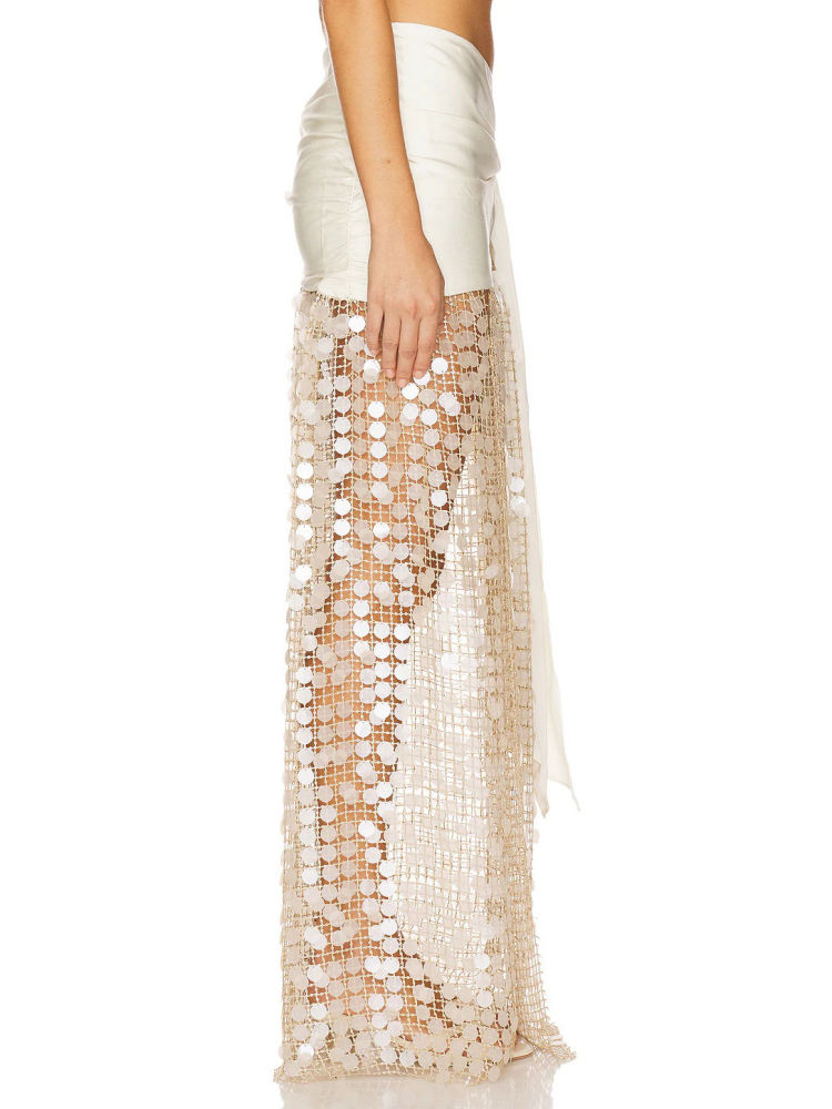 TWOTWINSTYLE Deep V Neck Crop Top High Waist Spliced Sequins Design Set