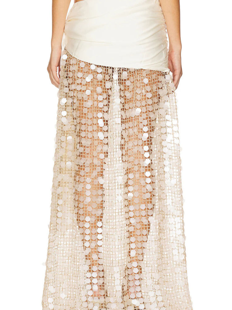 TWOTWINSTYLE Deep V Neck Crop Top High Waist Spliced Sequins Design Set