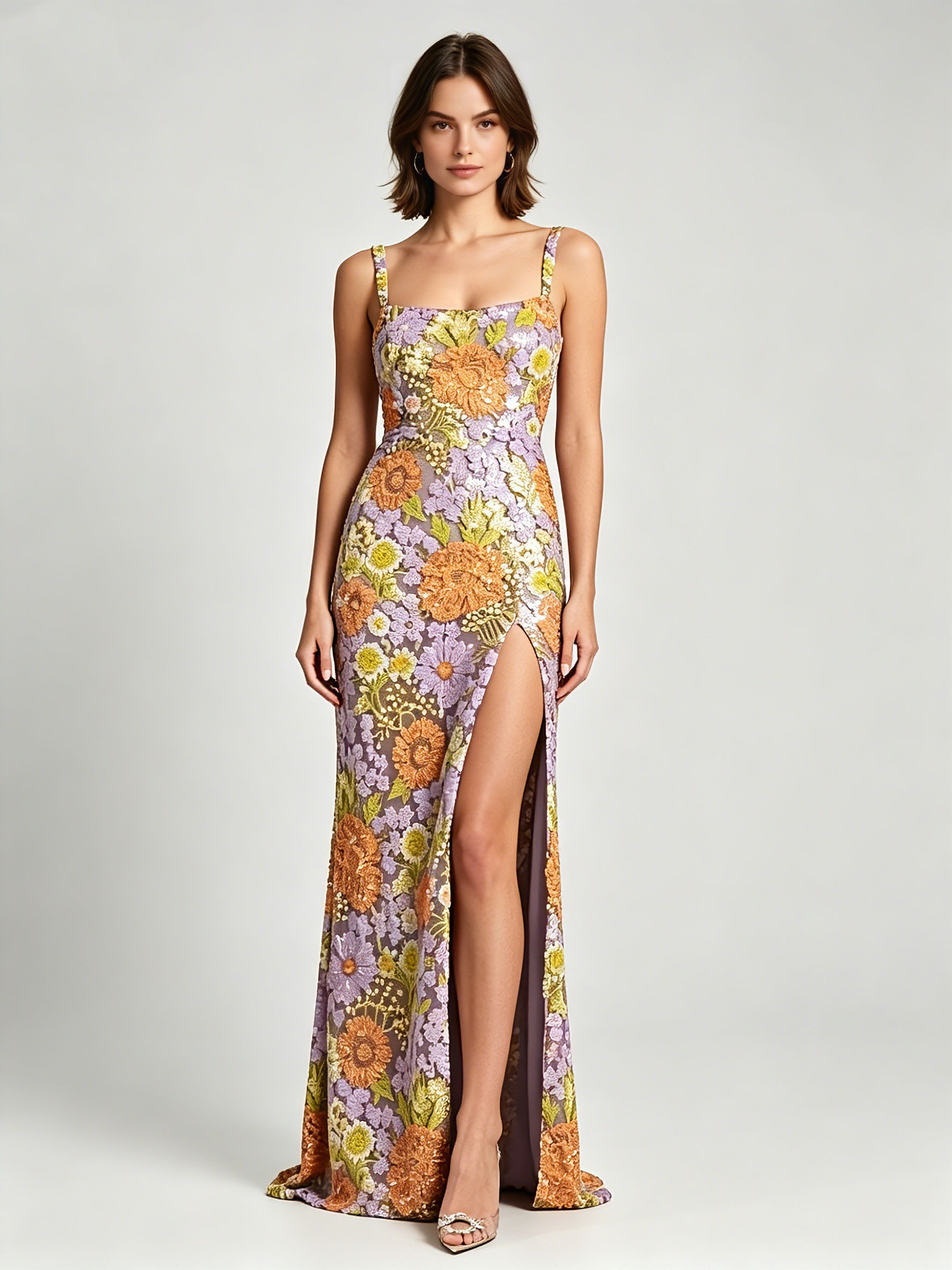 TWOTWINSTYLE Off Shoulder Patchwork Appliques Side Split Elegant Dress