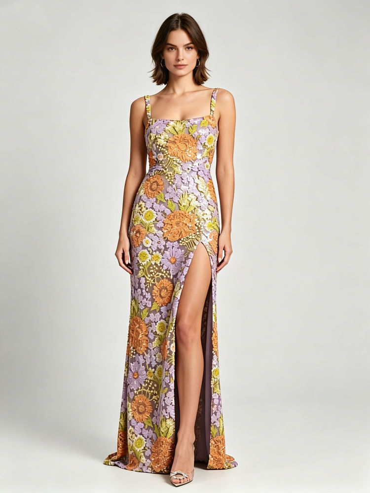 TWOTWINSTYLE Off Shoulder Patchwork Appliques Side Split Elegant Dress