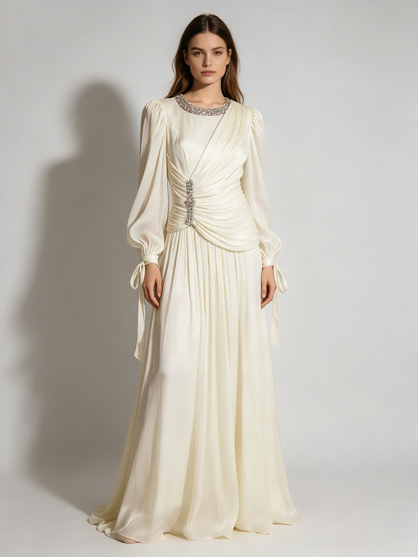 TWOTWINSTYLE Round Neck Long Sleeve Spliced Diamond Chic Dress