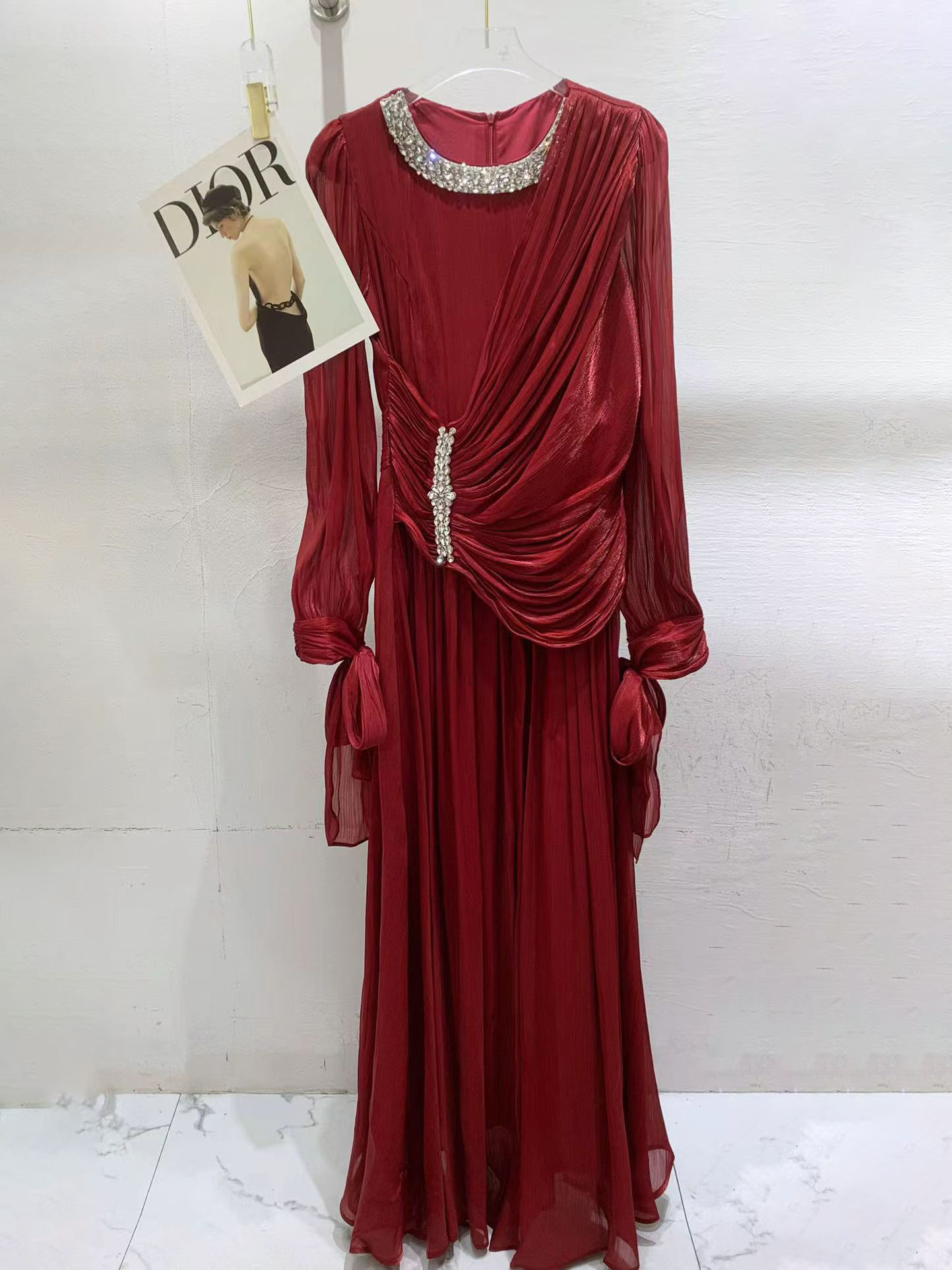 TWOTWINSTYLE Round Neck Long Sleeve Spliced Diamond Chic Dress