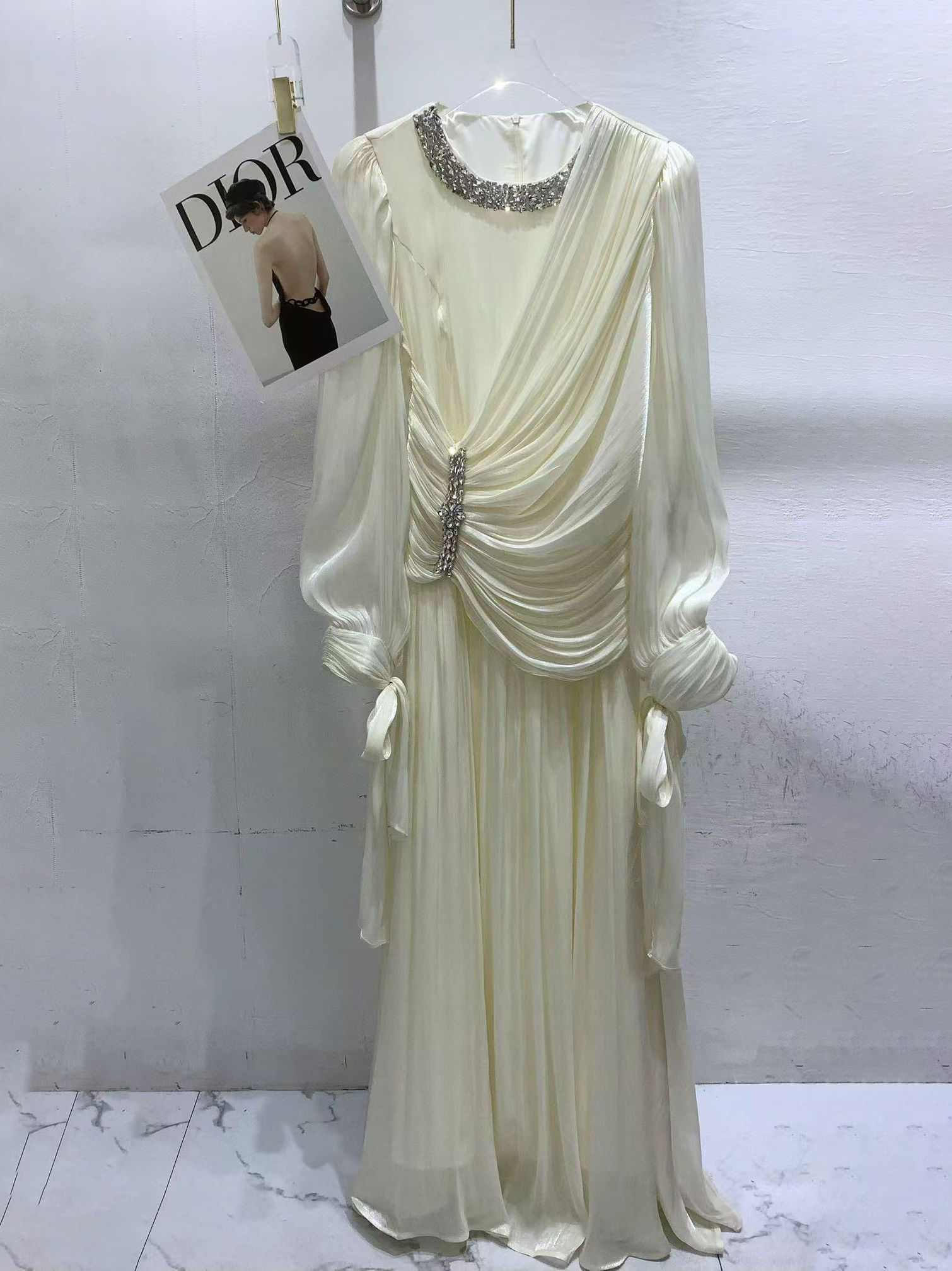 TWOTWINSTYLE Round Neck Long Sleeve Spliced Diamond Chic Dress