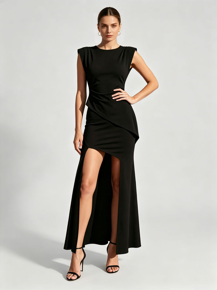 TWOTWINSTYLE Round Neck Sleeveles Top Split Skirt Fashion Set