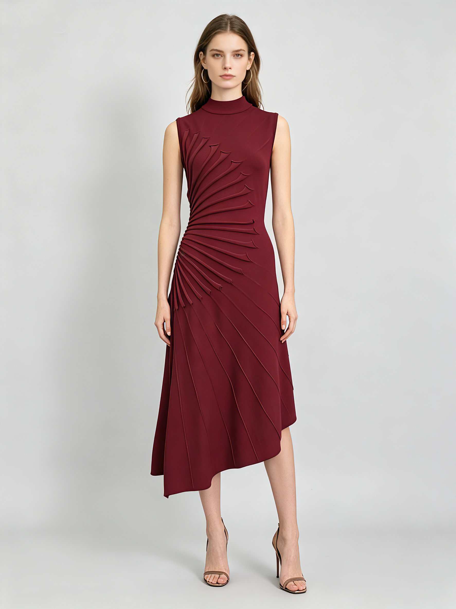 TWOTWINSTYLE Sleeveles High Waist Pleated Irregular Hem Design Dress