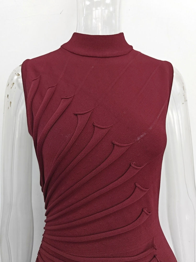TWOTWINSTYLE Sleeveles High Waist Pleated Irregular Hem Design Dress
