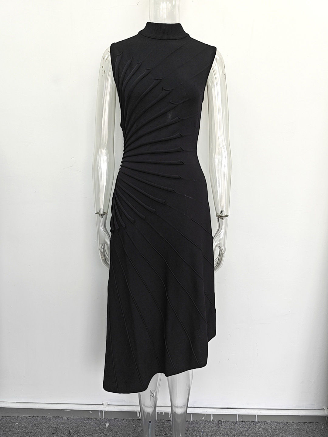 TWOTWINSTYLE Sleeveles High Waist Pleated Irregular Hem Design Dress