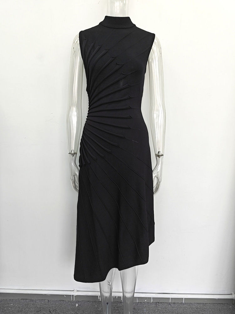 TWOTWINSTYLE Sleeveles High Waist Pleated Irregular Hem Design Dress