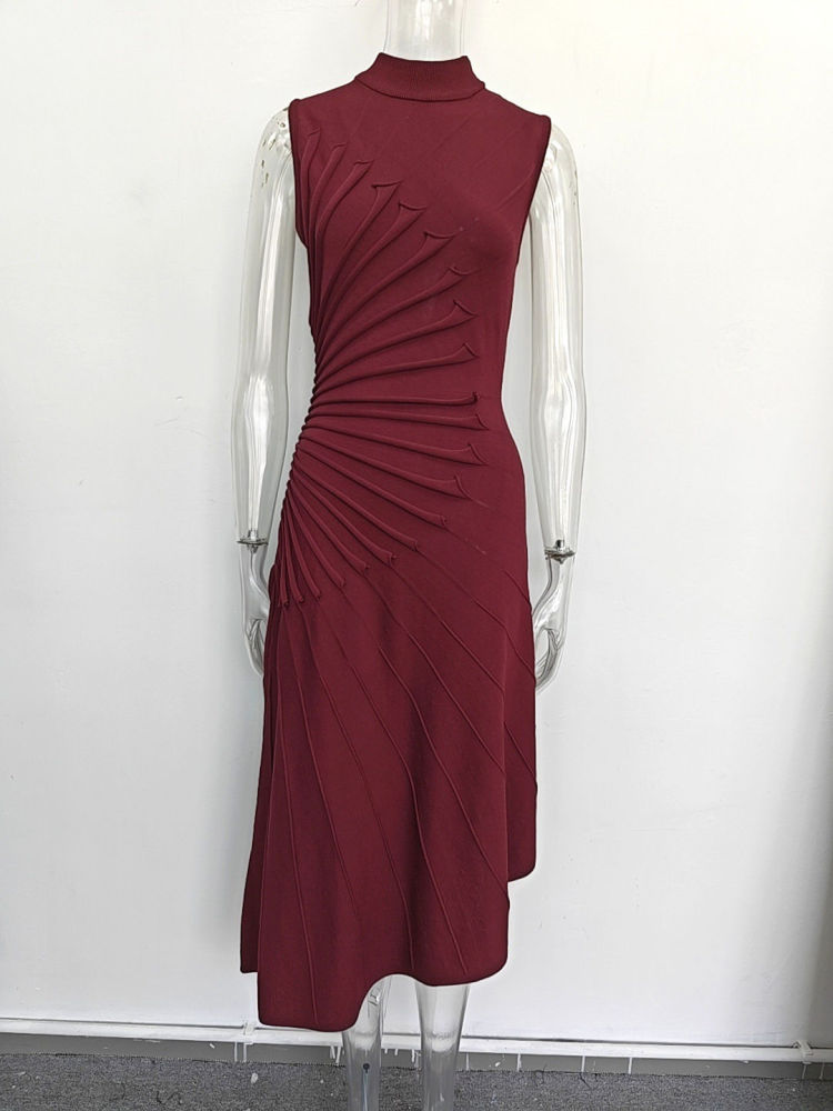 TWOTWINSTYLE Sleeveles High Waist Pleated Irregular Hem Design Dress
