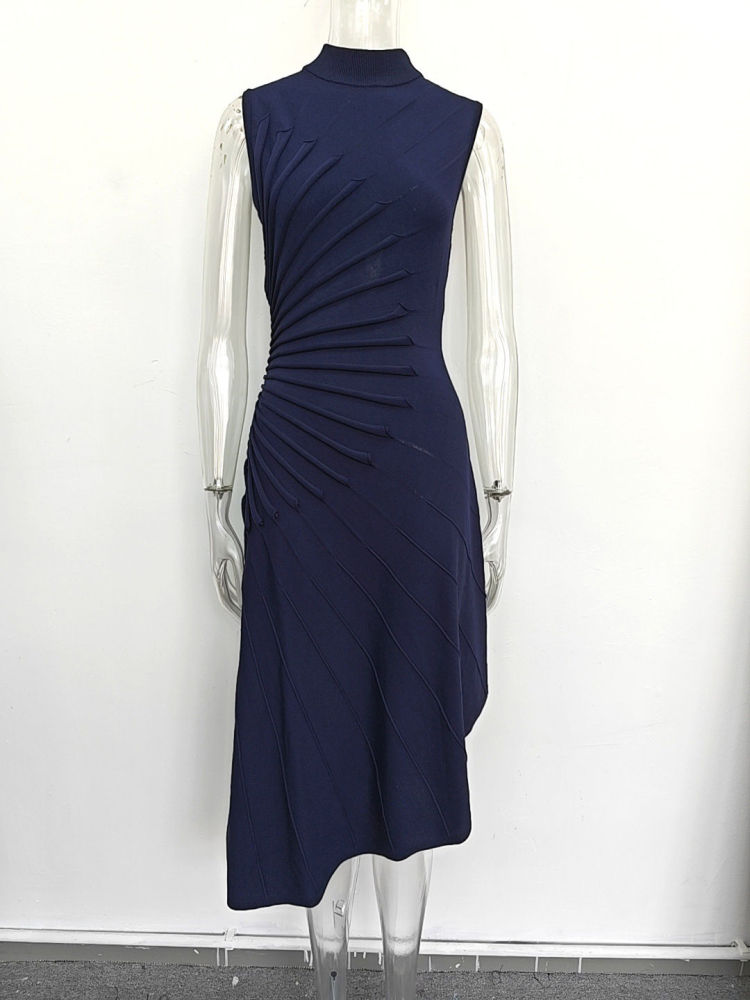 TWOTWINSTYLE Sleeveles High Waist Pleated Irregular Hem Design Dress