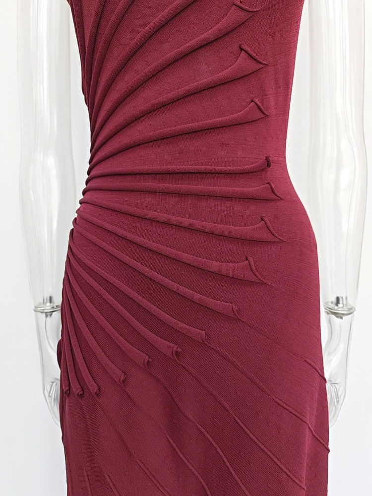 TWOTWINSTYLE Sleeveles High Waist Pleated Irregular Hem Design Dress