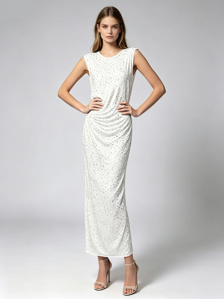 TWOTWINSTYLE Sleeveles Patchwork Diamond Hollow Out Design Dress