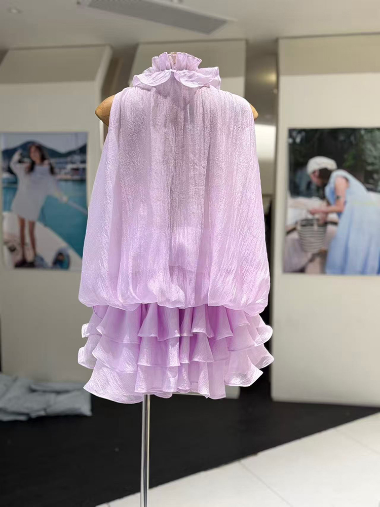 TWOTWINSTYLE Sleeveless Spliced Flower Ruffle Hem Mini Dress