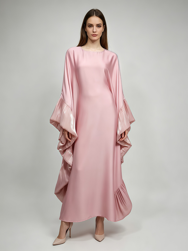 TWOTWINSTYLE Solid Oversized Ruched Batwing Sleeves Tunic Maxi Dress
