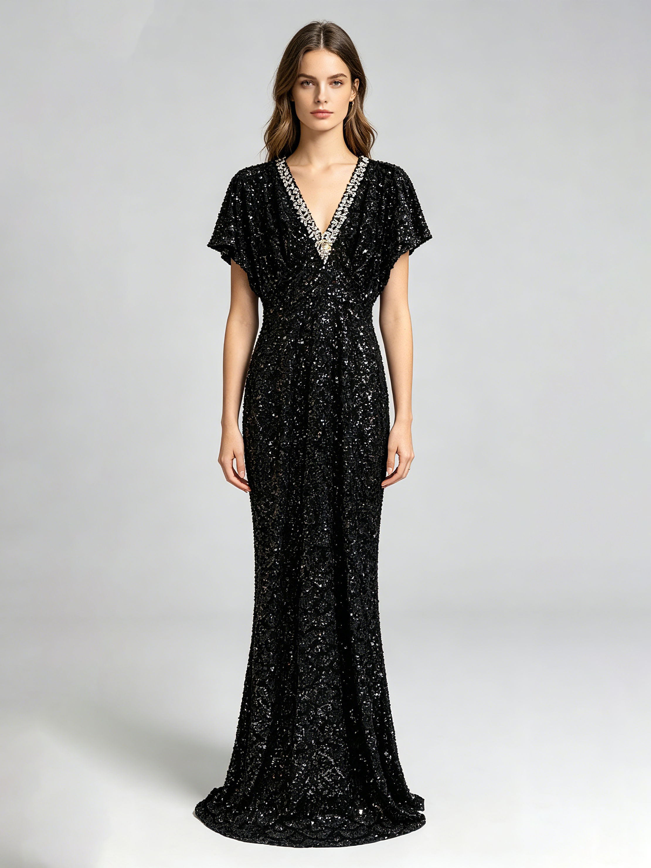 TWOTWINSTYLE Deep V Neck Spliced Diamond High Waist Design Dress