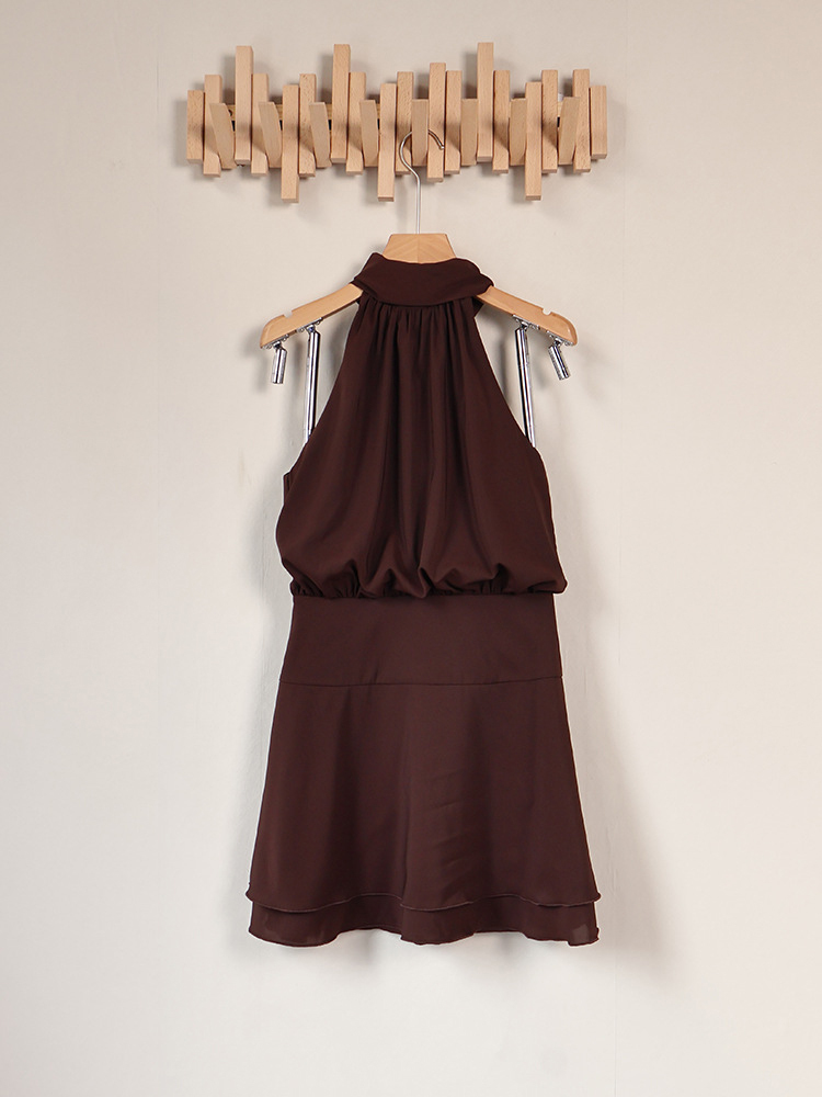 TWOTWINSTYLE Halter Neck Tunic Solid Fashion Mini Dress