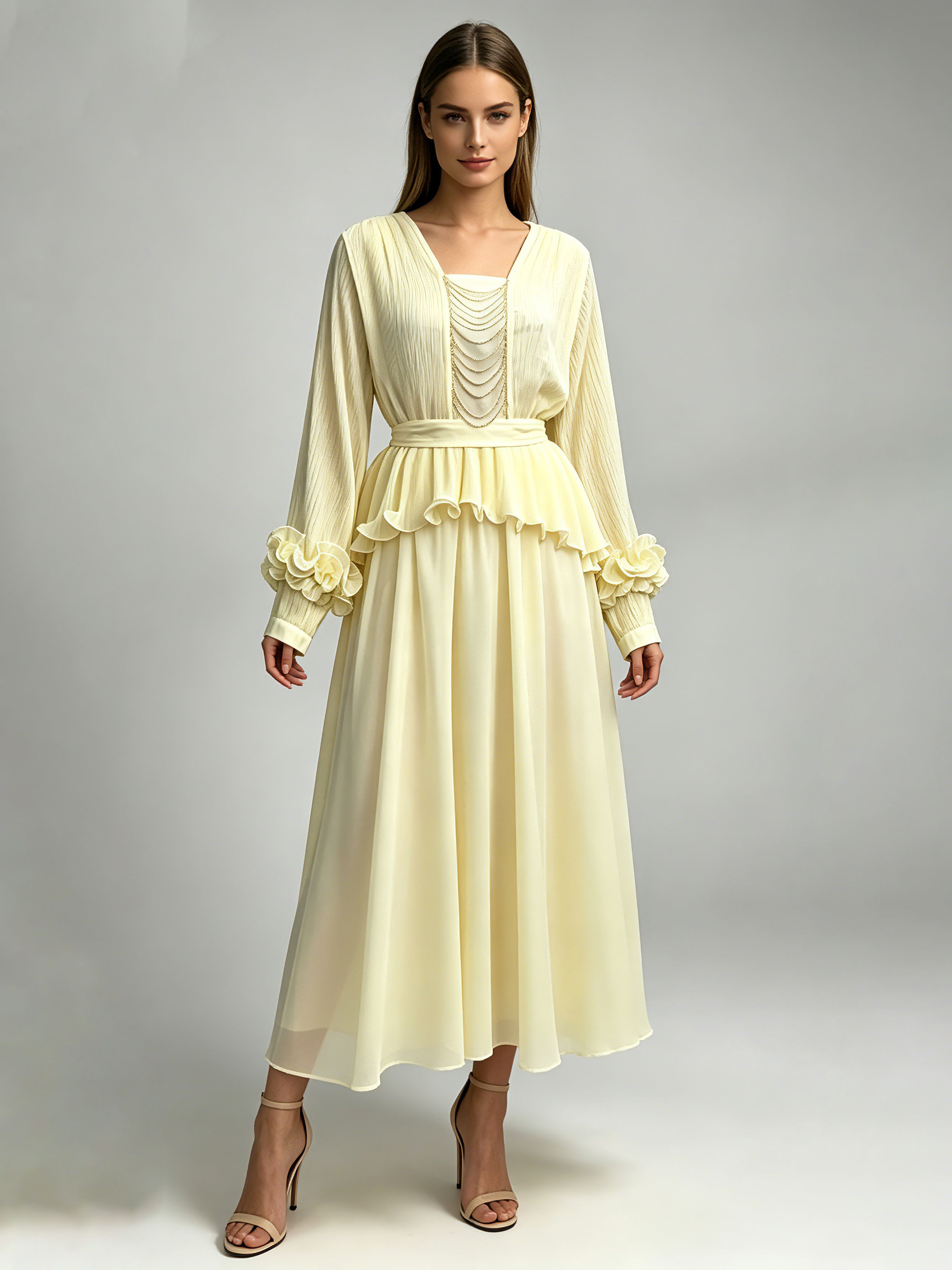 TWOTWINSTYLE Long Sleeve Patchwork Chain Ruffles Tunic Fashion Dress