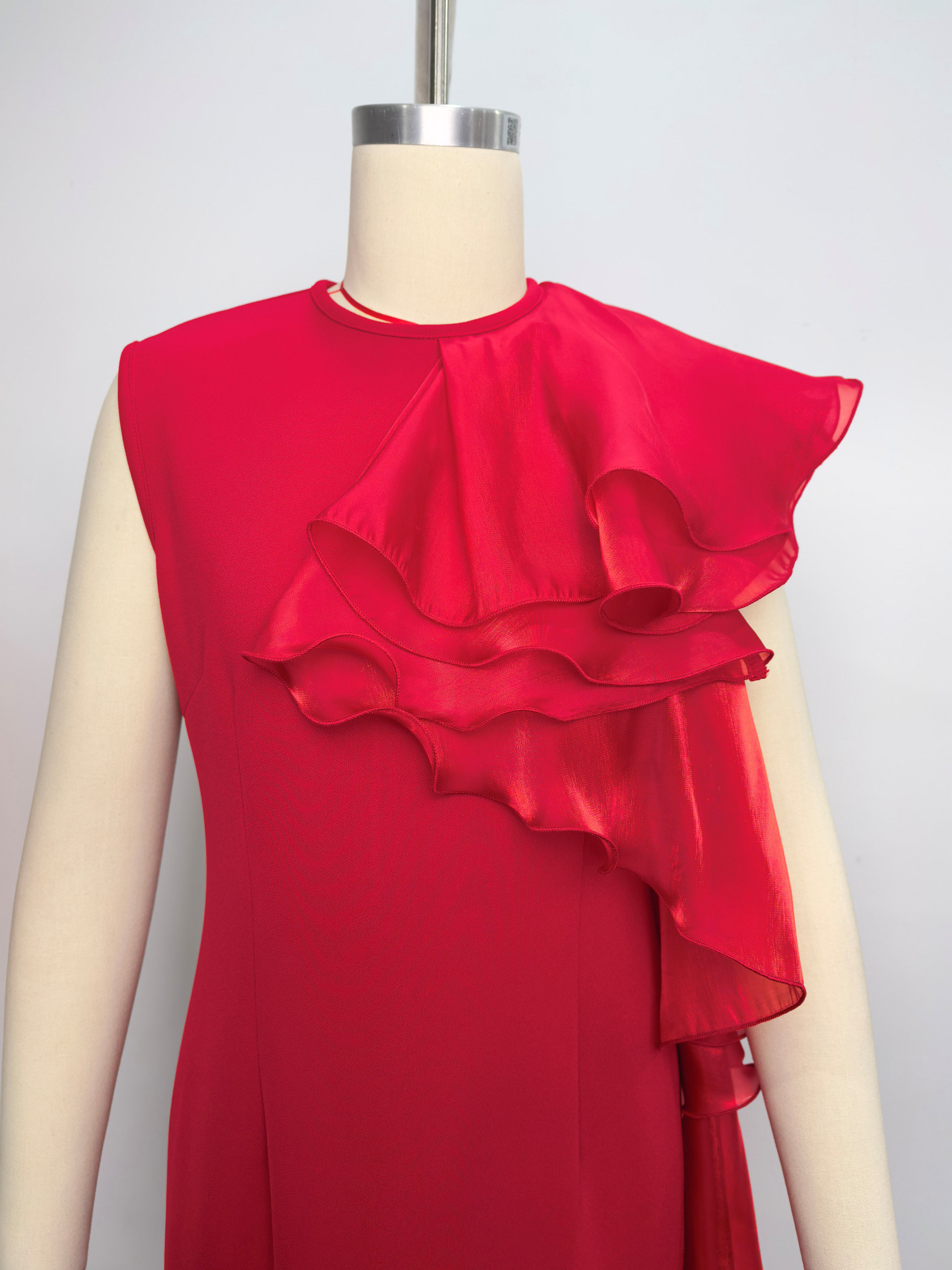 TWOTWINSTYLE Round Neck Sleeveles Spliced Ruffles Elegant Dress