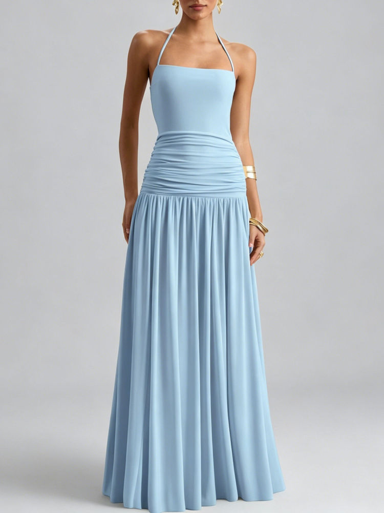 TWOTWINSTYLE Solid Off Shoulder Ruched High Waist Chic Dress