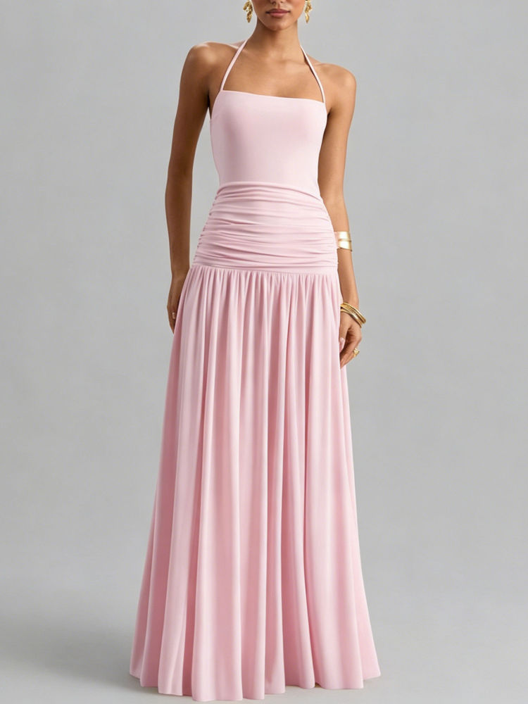 TWOTWINSTYLE Solid Off Shoulder Ruched High Waist Chic Dress