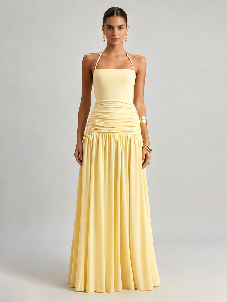 TWOTWINSTYLE Solid Off Shoulder Ruched High Waist Chic Dress