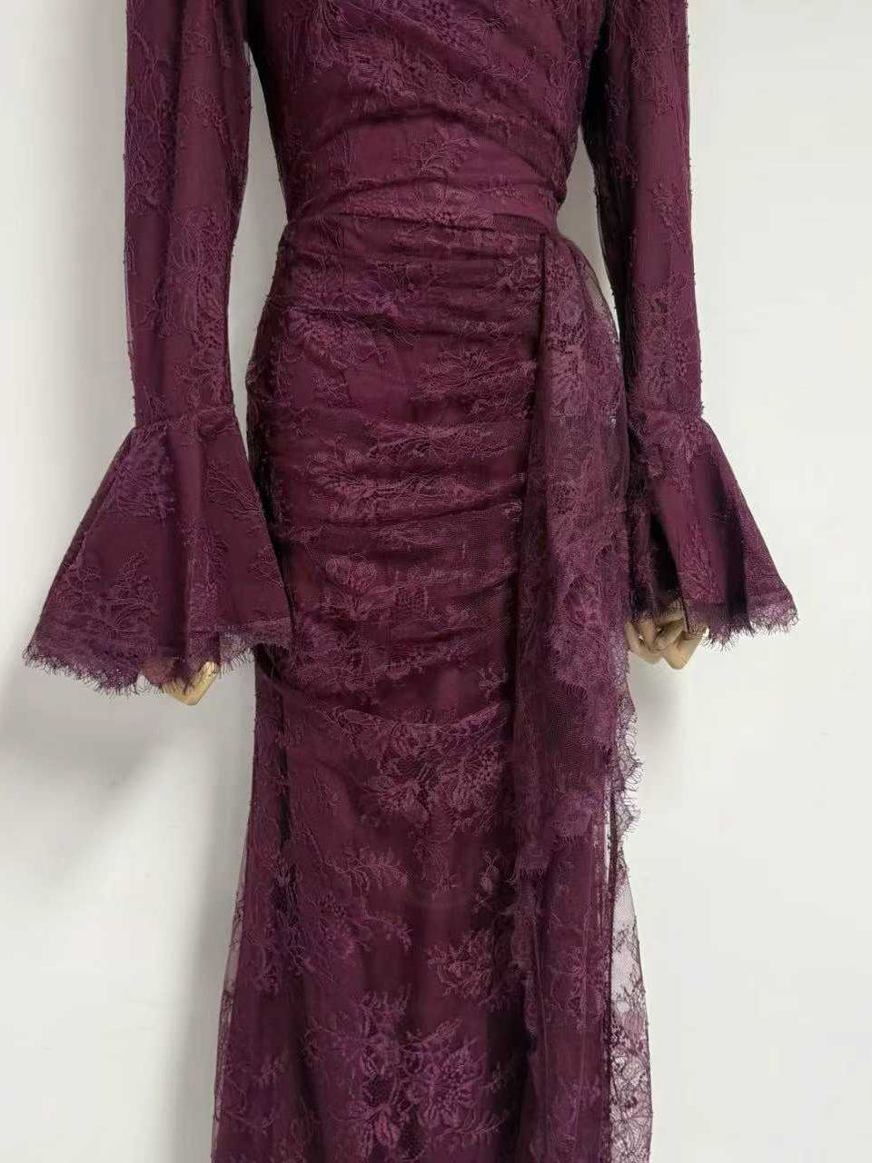 TWOTWINSTYLE Stand Collar Bell Sleeve Tunic Mesh Vintage Dress