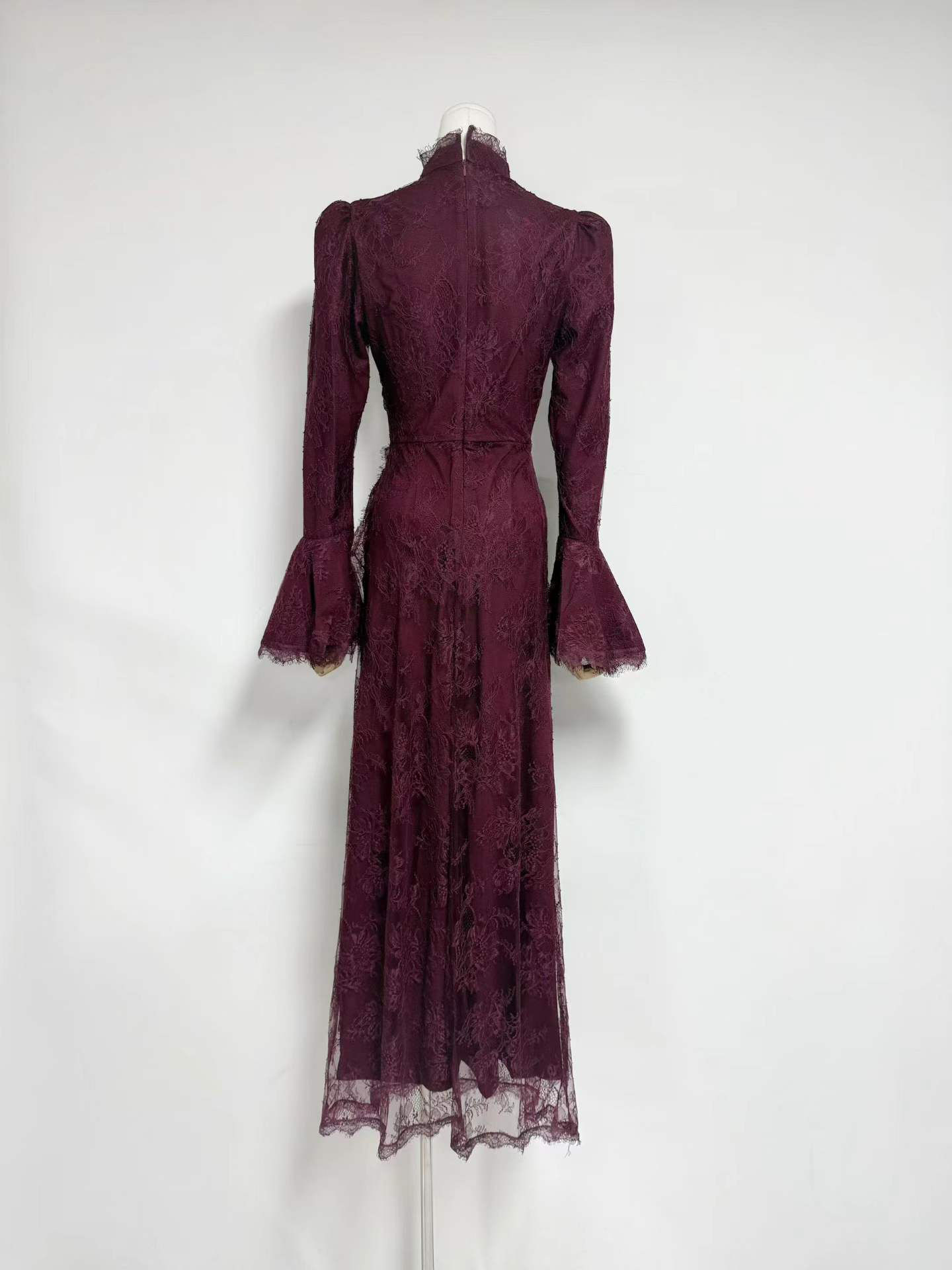 TWOTWINSTYLE Stand Collar Bell Sleeve Tunic Mesh Vintage Dress