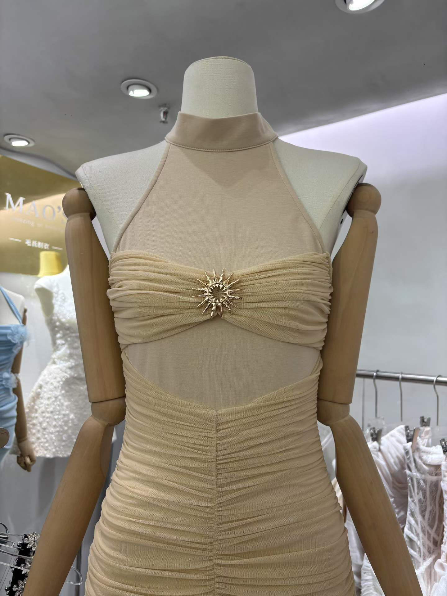 TWOTWINSTYLE Stand Collar Tunic Pleated Mesh Elegant Dress