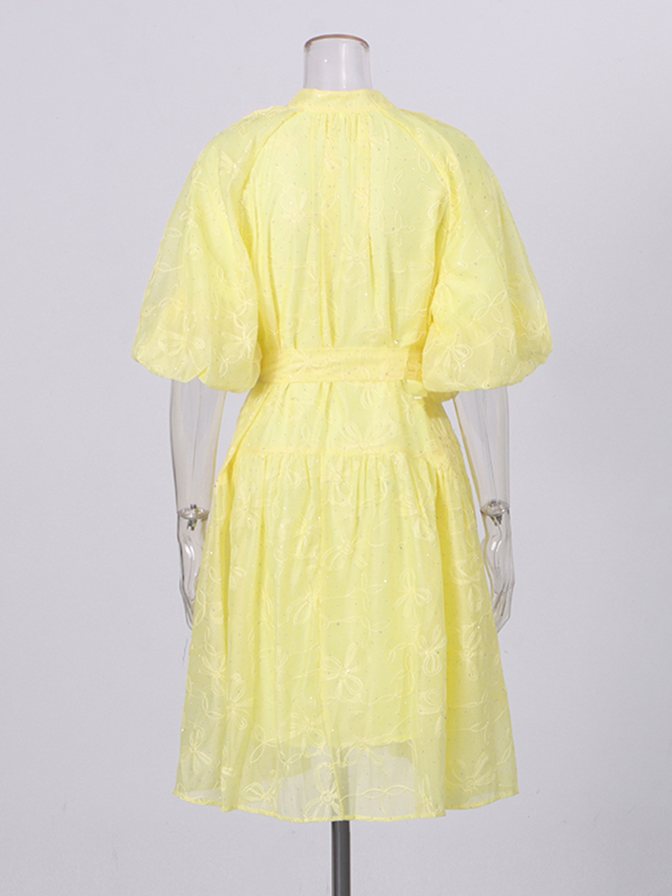 TWOTWINSTYLE Solid Puff Sleeve High Waist Chic Mini Dress