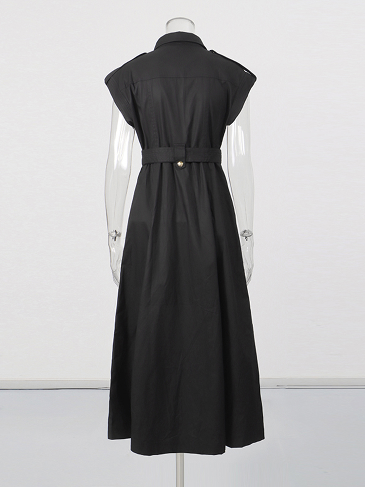 TWOTWINSTYLE Solid Sleeveless Lapel Patchwork Belt Temperament Dress