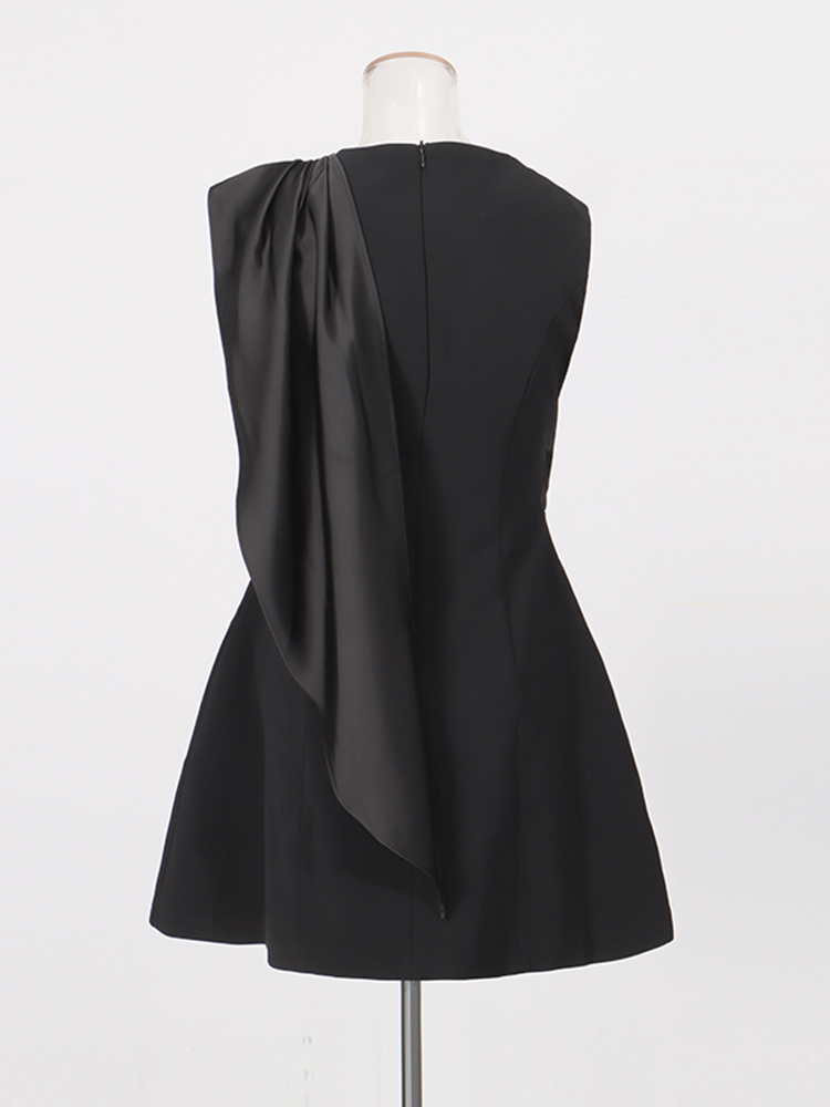 TWOTWINSTYLE Solid Sleeveles Irregular Neck Vintage Dress