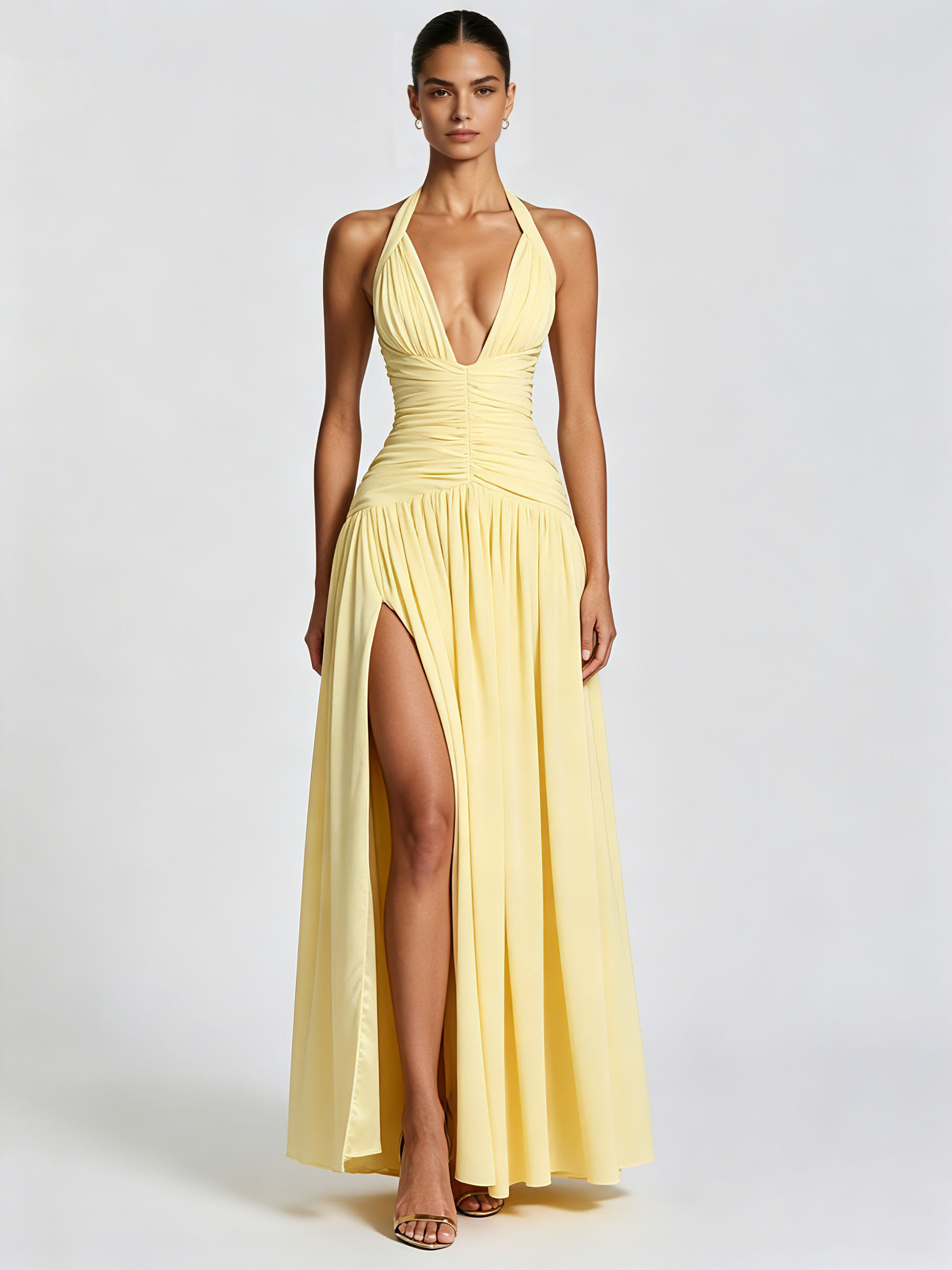 TWOTWINSTYLE Deep V Neck Tunic Side Split Fashion Dress