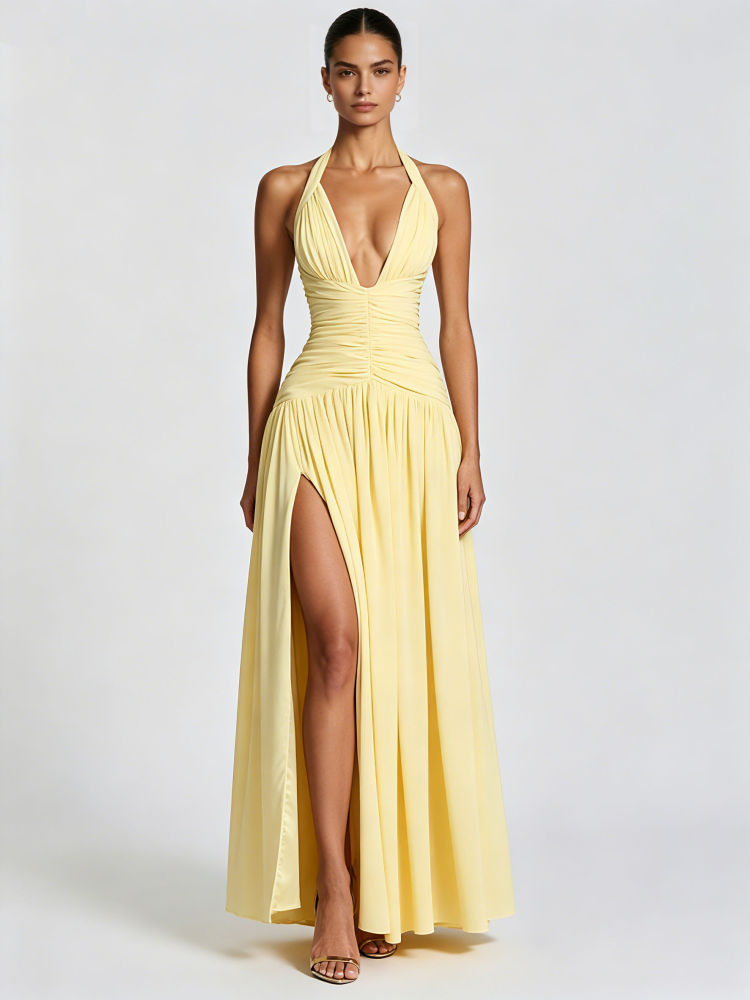 TWOTWINSTYLE Deep V Neck Tunic Side Split Fashion Dress