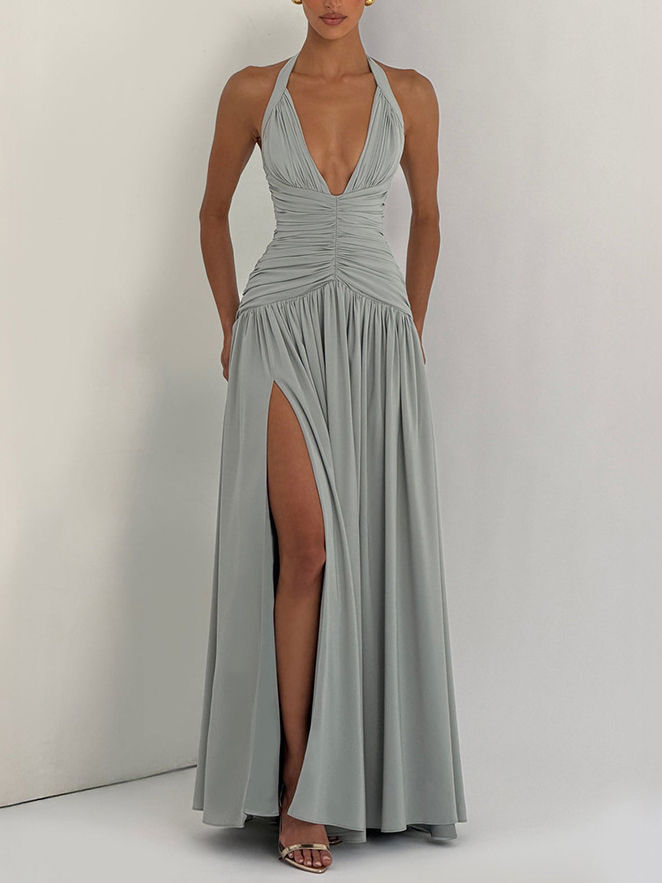 TWOTWINSTYLE Deep V Neck Tunic Side Split Fashion Dress