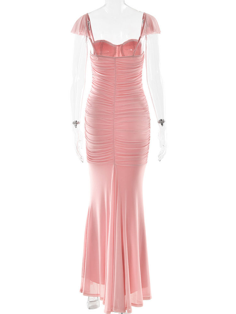 TWOTWINSTYLE High Waist Pleated Mesh Slimming Camisole Dress