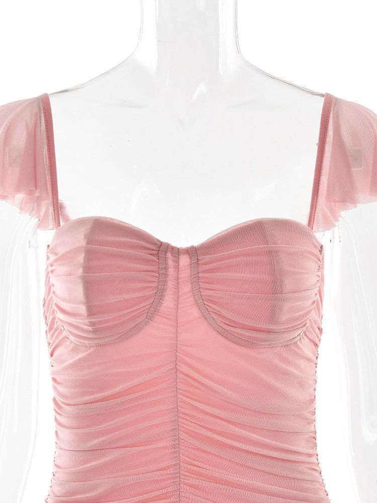 TWOTWINSTYLE High Waist Pleated Mesh Slimming Camisole Dress