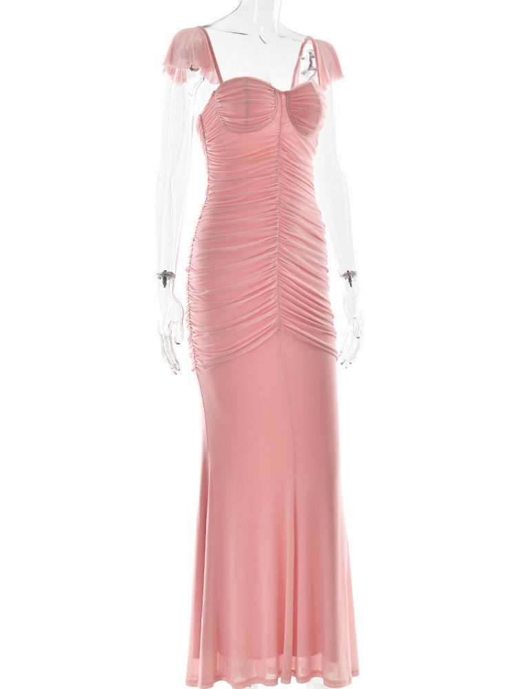 TWOTWINSTYLE High Waist Pleated Mesh Slimming Camisole Dress