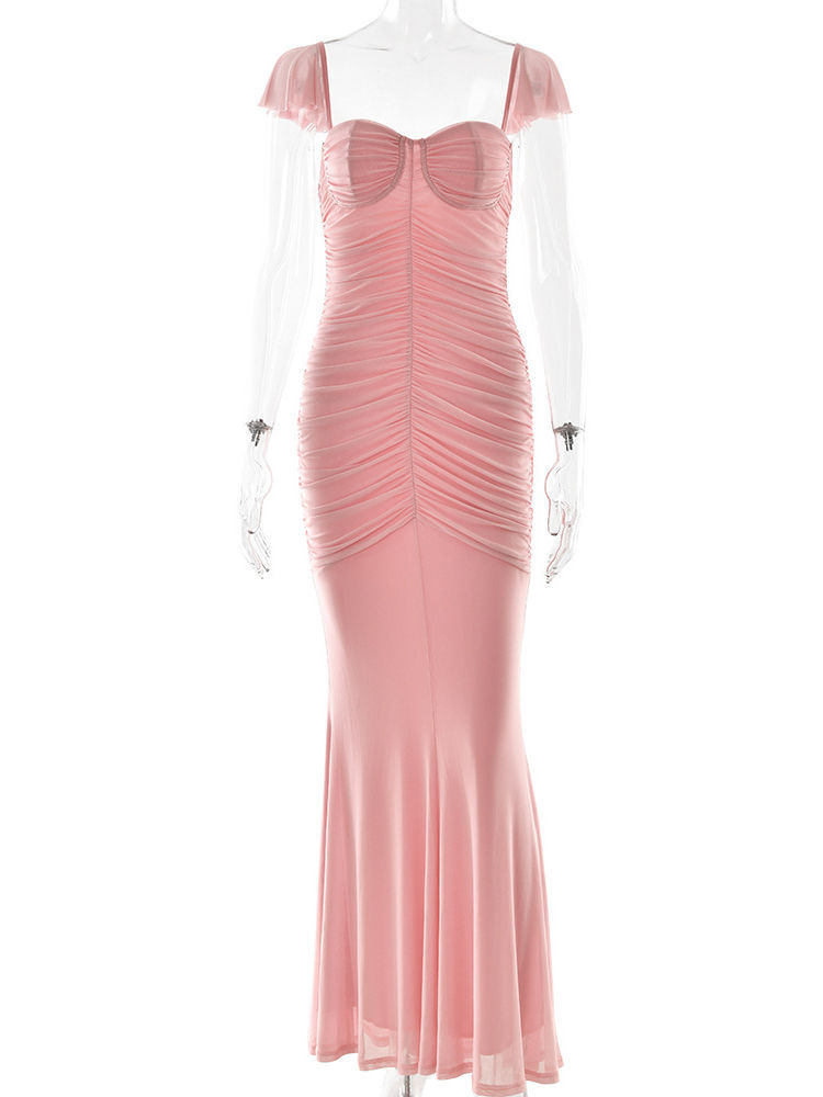 TWOTWINSTYLE High Waist Pleated Mesh Slimming Camisole Dress