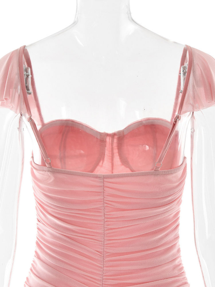 TWOTWINSTYLE High Waist Pleated Mesh Slimming Camisole Dress