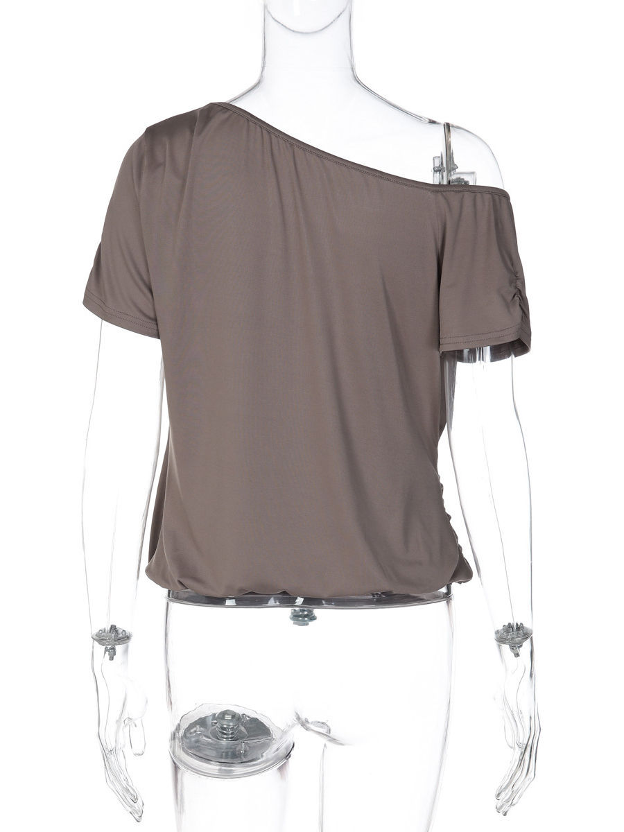 TWOTWINSTYLE Off One Shoulder Hollowed Out Ruched Casual Shirt