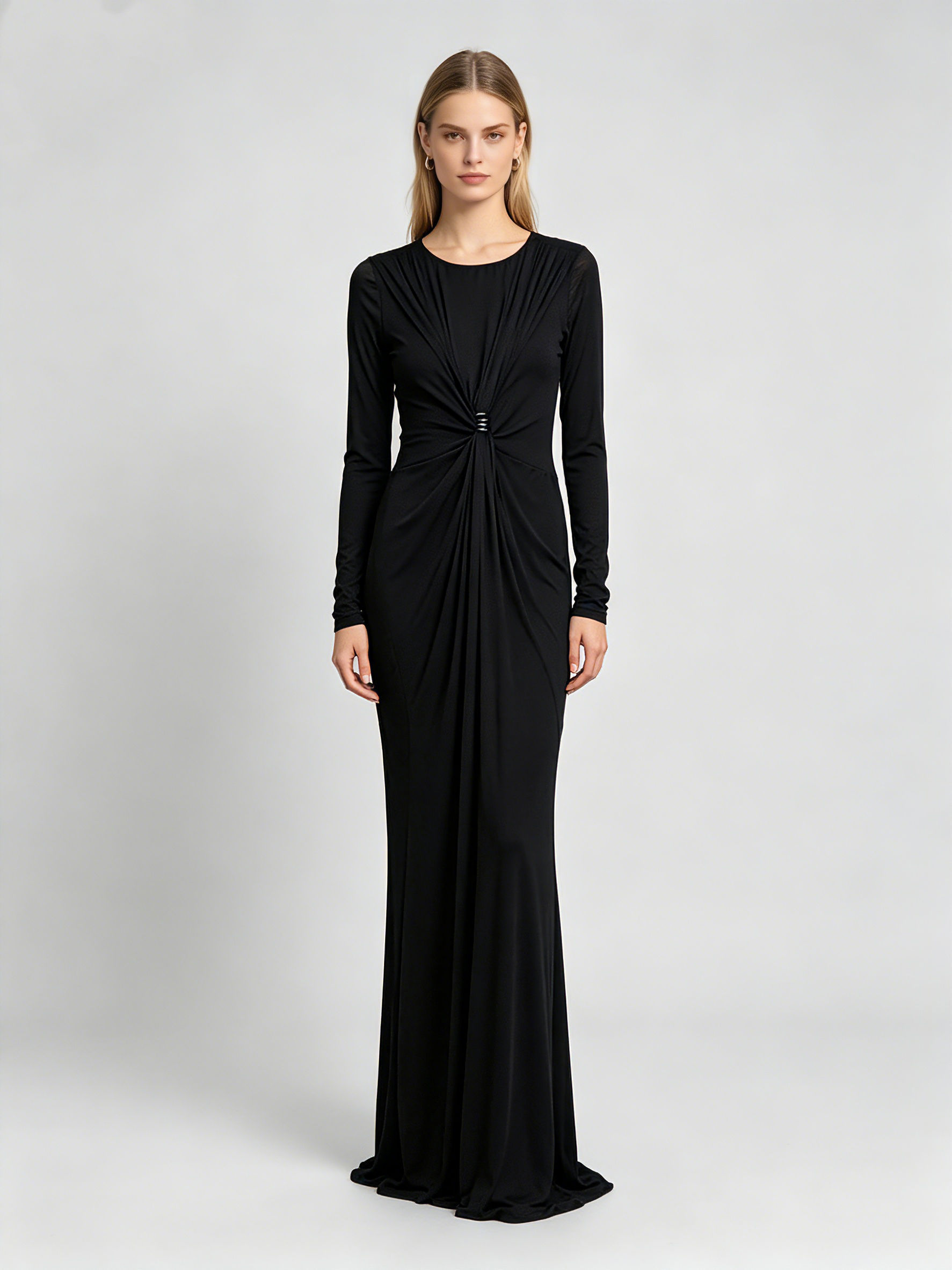 TWOTWINSTYLE Round Neck Long Sleeve Tunic Pleated Elegant Dress