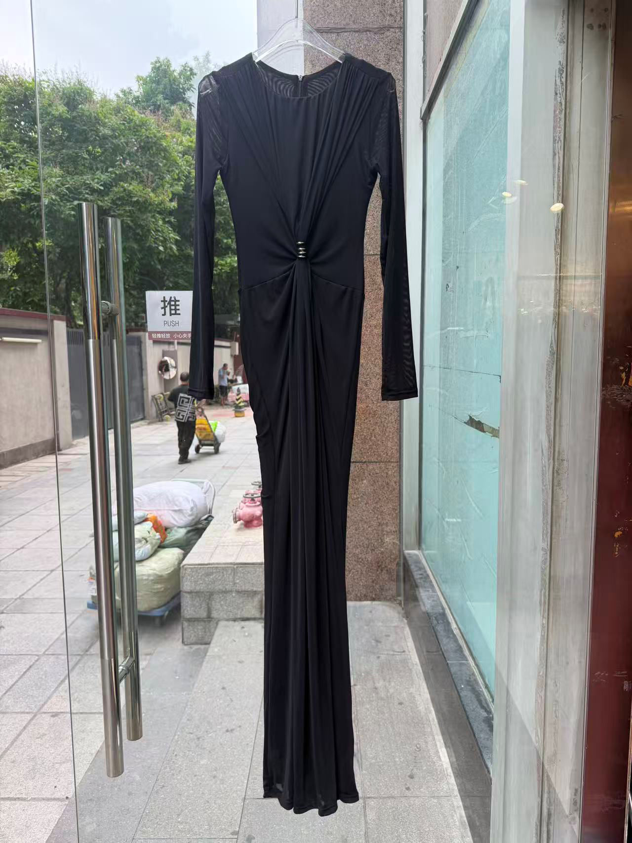 TWOTWINSTYLE Round Neck Long Sleeve Tunic Pleated Elegant Dress