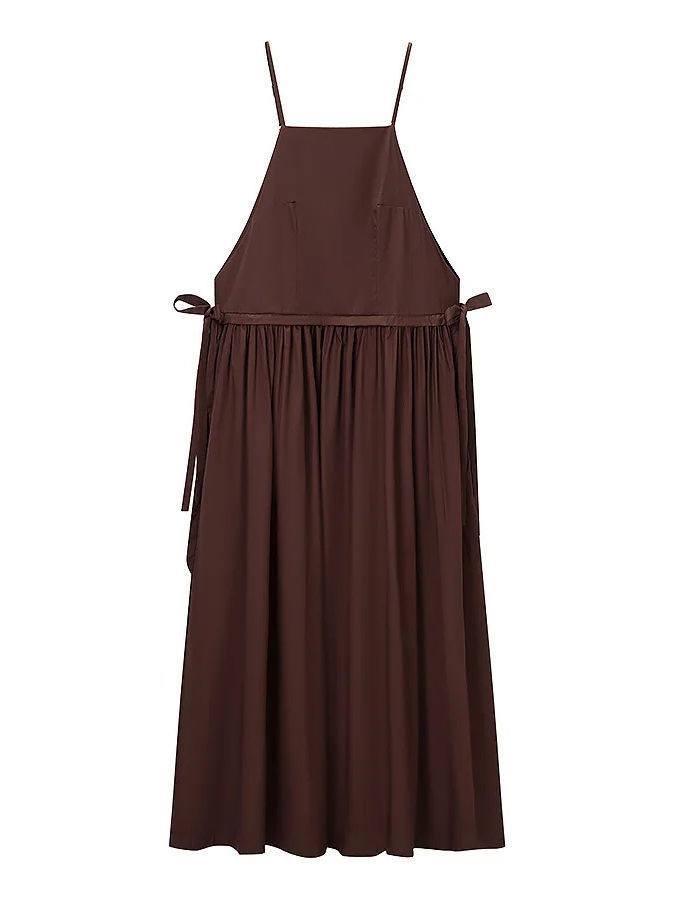 TWOTWINSTYLE Solid Patchwork Lace Up Ruched Vintage Dress