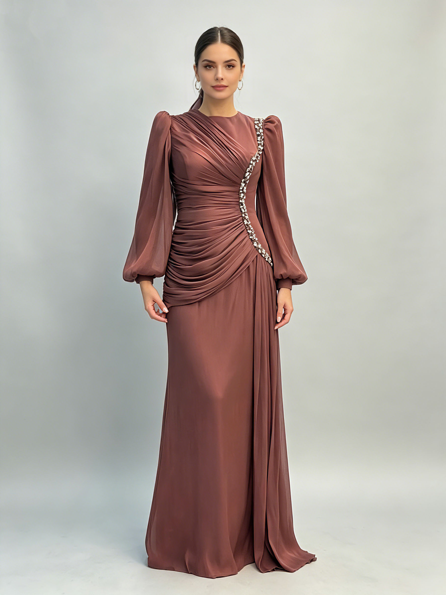 TWOTWINSTYLE Round Neck Patchwork Diamond Pleated Elegant Dress