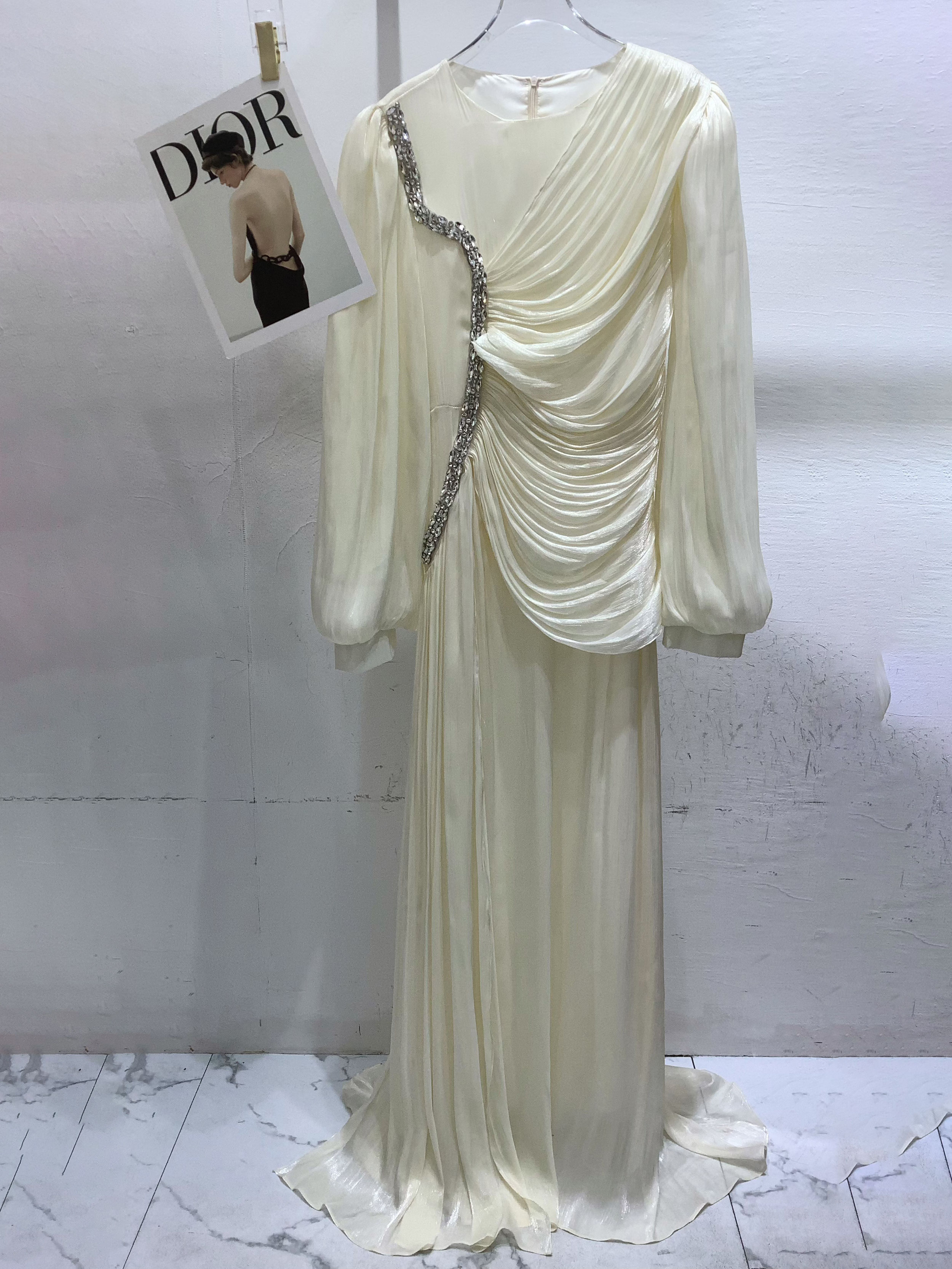 TWOTWINSTYLE Round Neck Patchwork Diamond Pleated Elegant Dress