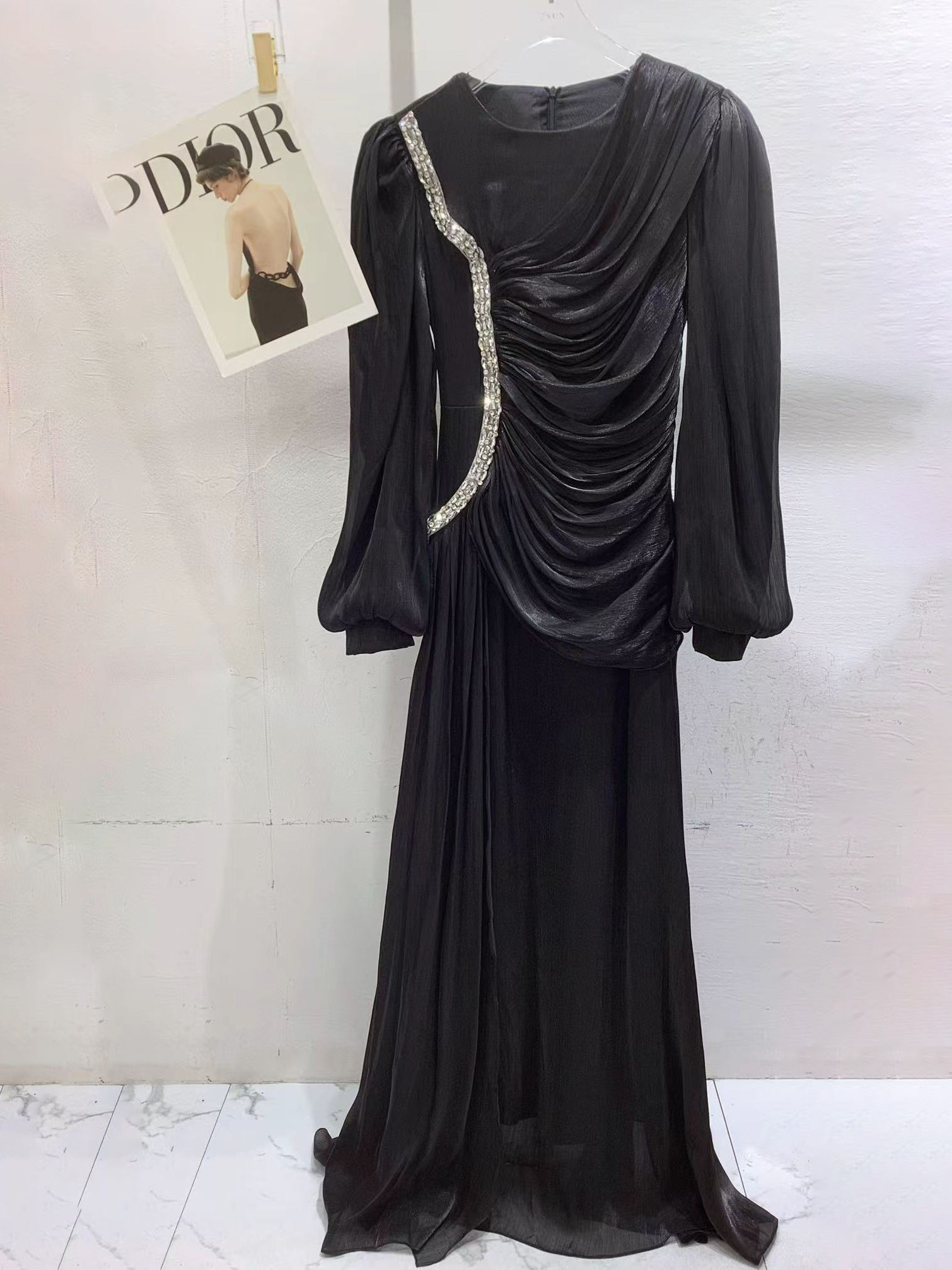 TWOTWINSTYLE Round Neck Patchwork Diamond Pleated Elegant Dress