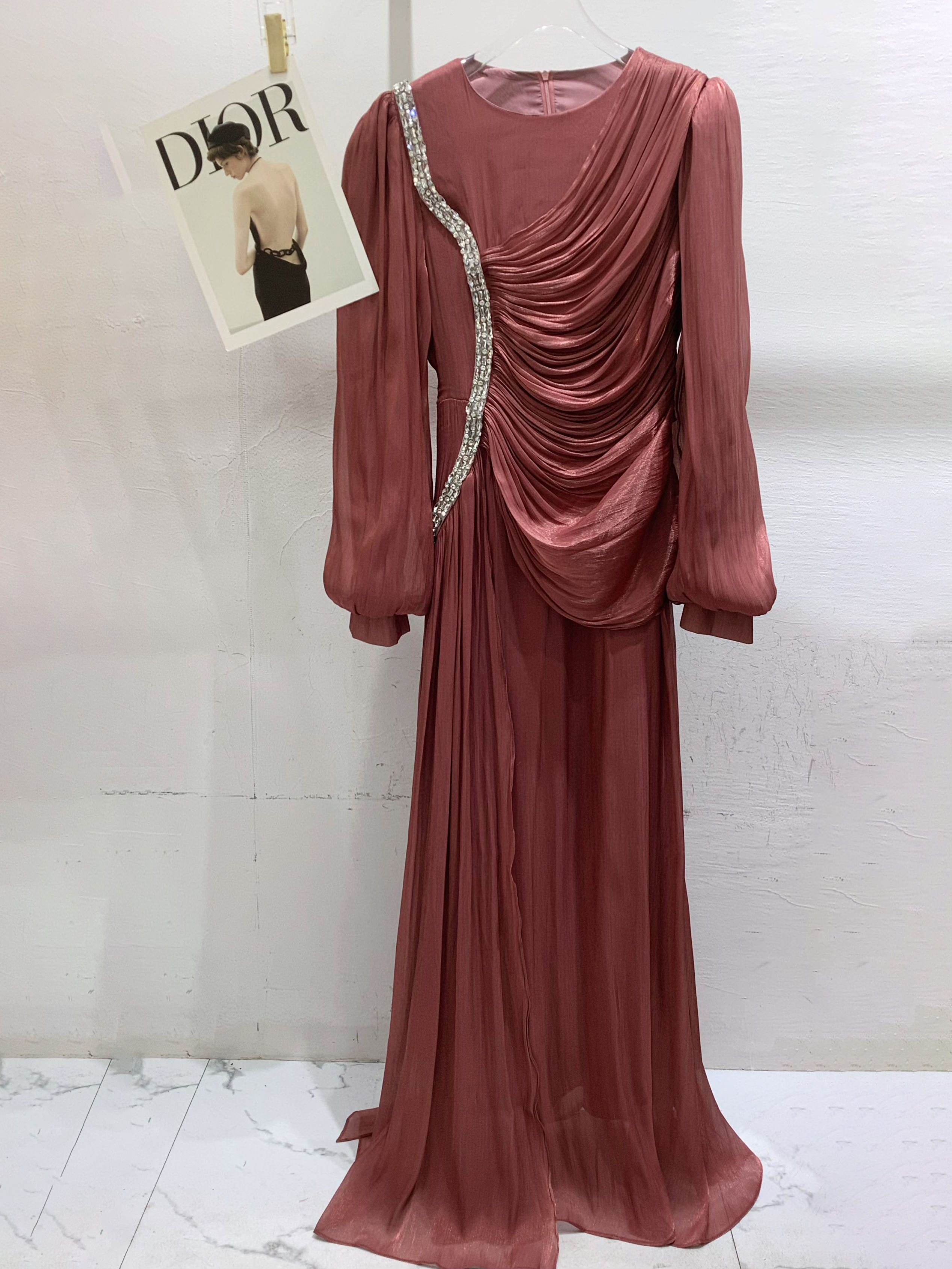 TWOTWINSTYLE Round Neck Patchwork Diamond Pleated Elegant Dress