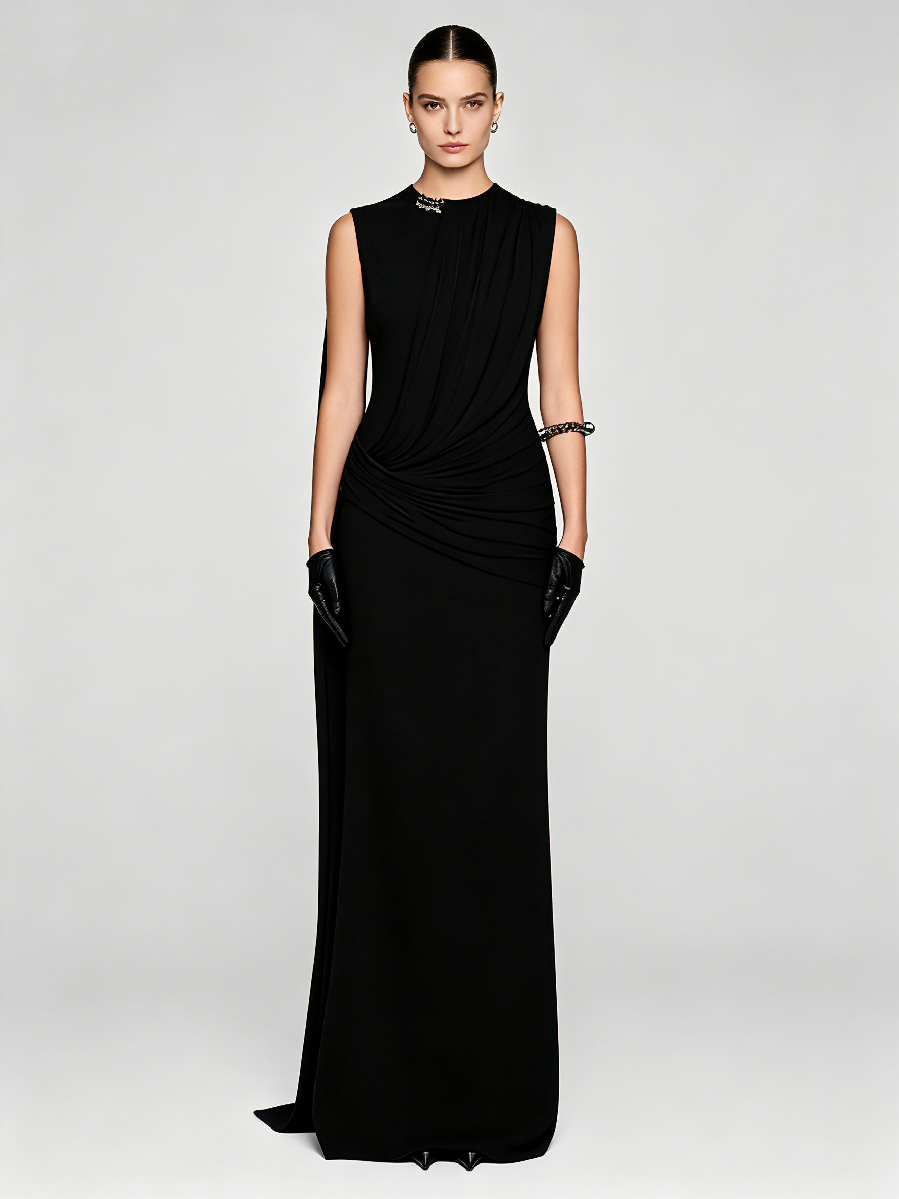 TWOTWINSTYLE Sleeveles Spliced Shawl Ruched Vintage Dress